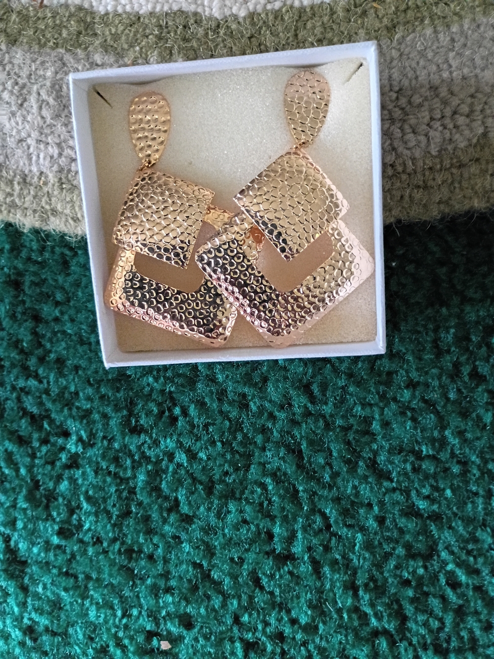 Textured Gold Double-Square Drop Earrings for Women